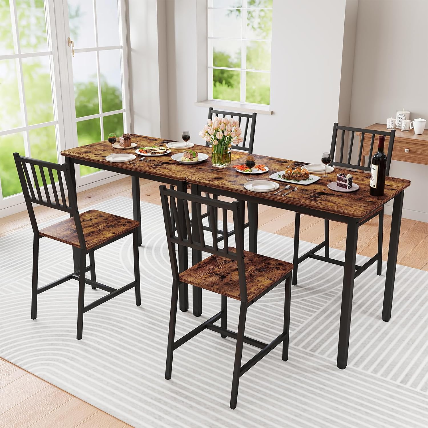Yafylly Small Space 3 Piece Dining Table Set for 2, Compact Kitchen Table Set with 2 Chairs & Adjustable Feet, Modern Breakfast Nook Furniture for Apartment, Dorm, or Home, Rustic Brown