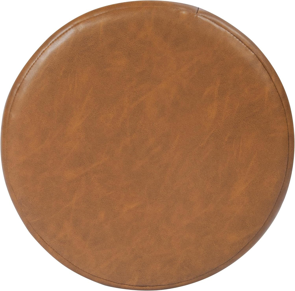 Spatial Order Upholstered Faux Leather Round Ottoman (No Lid, Seat Only) | Spatial Order Home Décor | Foot Rest Pouf – Camel Brown