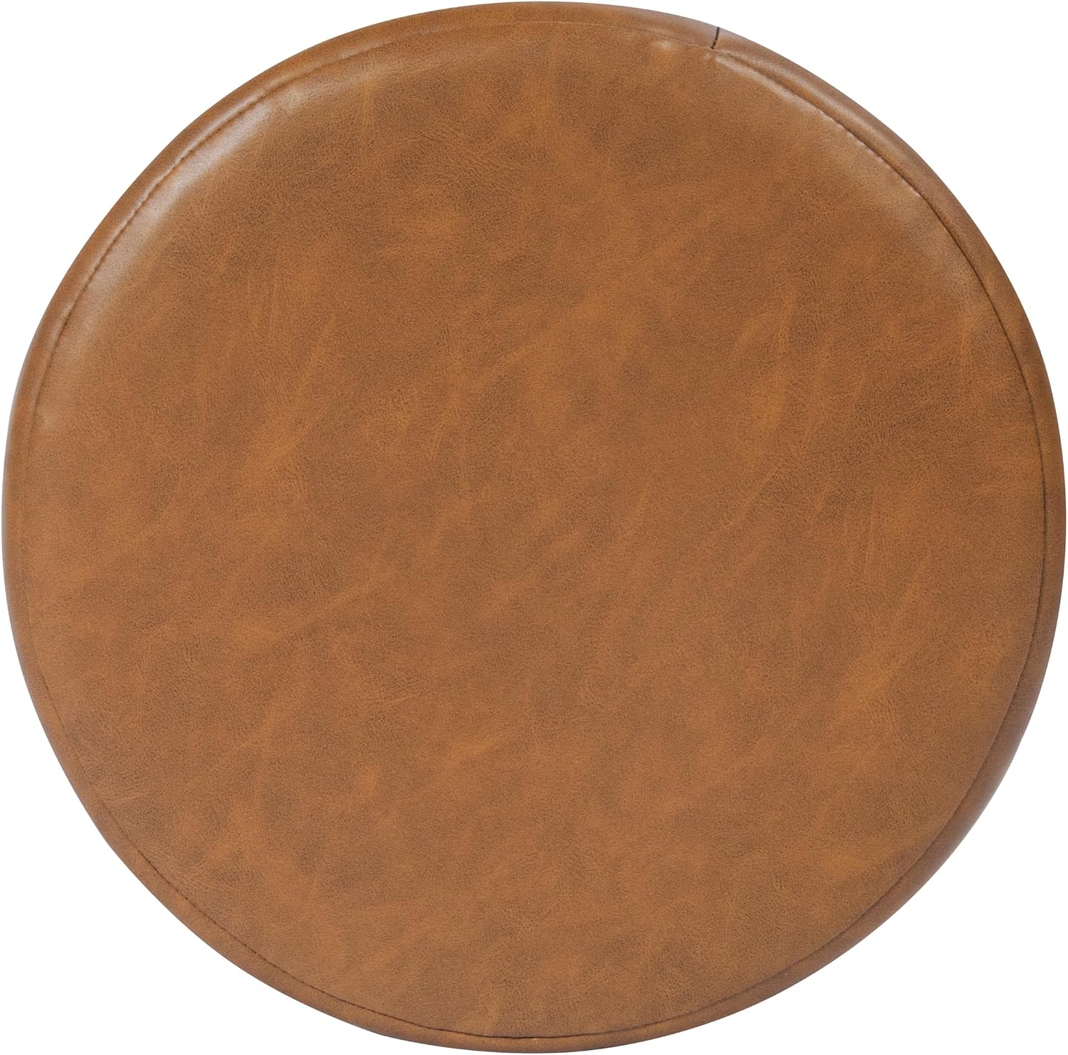 Spatial Order Upholstered Faux Leather Round Ottoman (No Lid, Seat Only) | Spatial Order Home Décor | Foot Rest Pouf – Camel Brown