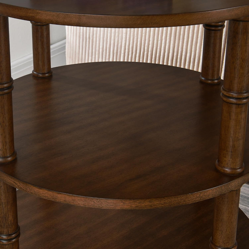 Round End Table with Storage Shelf, 19.7" High Sofa Side Table- with Bamboo Design, 3-Tier Beside Tables, Modern Telephone Tables- for Living Room, Corner, No-Tools Assembly, Walnut YBZ-D4166-LWA