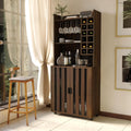 71" Kitchen Pantry Cabinet with 12 Wine Bottle Racks, Kitchen Hutch Food Pantry with Microwave Stand, Storage Cabinet with Doors and Shelves