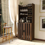 71" Kitchen Pantry Cabinet with 12 Wine Bottle Racks, Kitchen Hutch Food Pantry with Microwave Stand, Storage Cabinet with Doors and Shelves