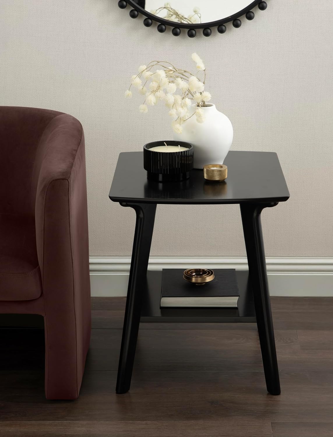 Kate and Laurel Louena Mid-Century Rectangle Wood Side Table, 22 x 20 x 24, Black, Modern Decorative Two-Tier End Table for Use as a Bedroom Nightstand or Apartment Living Room Accent