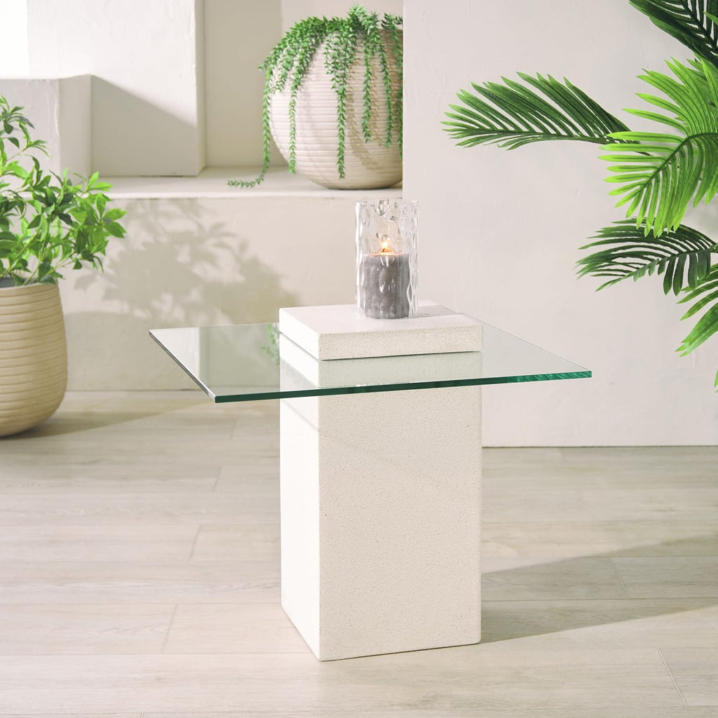 SAFAVIEH Couture Collection - Sophibeth Ivory Concrete and Glass Accent Table, Contemporary Modern Side Table, Sculptural Display Design (SFV2610A)
