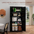 71" Tall Metal Pantry Cabinet, Black Kitchen Pantry Storage Cabinet with 4 Adjustable Shelves and Gold Handles, Cupboard for Kitchen, Dining Room, Living Room, Bathroom