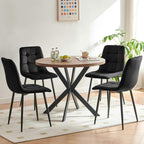 Homedot 37-Inch Round Kitchen Dining Room Table Set for 4, Modern Mid-Century Brown Dining Table with Black Velvet Chairs Set, Small Dining Set for Restaurant/Dining Hall