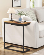 TUTOTAK C Shaped End Table, Tilting Laptop Stand Side Table, Under Couch Table for Living Room Bedroom, Brown TB01BB089