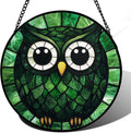 Stained Glass Window Hanging - Green Owl Suncatcher for Doors Garden Patio Funny Bird Sun Catchers Decor Christmas Mother's Day Birthday Teenager Gifts for Women Men Mom Nana Friend 7.8 in