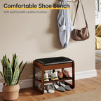 Shoe Rack Bench with Flip-Top Storage, Rubberwood 2-Tier Shoe Organizer with Cushion, Small Wooden Shoe Stand for Entryway, Mudroom, Hallway, Closet, Front Door Entrance, Foyer