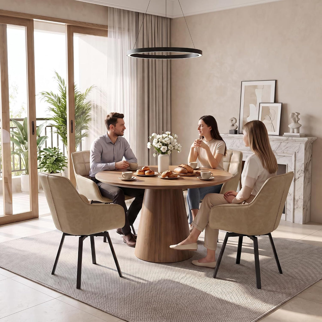 TUKAILAi Swivel Dining Chairs Set of 4, Faux Leather Dining Chairs with Arms & Metal Legs, Upholstered Mid Century Rotatable Kitchen Chairs for Living Room Bedroom Kitchen Restaurant (Cream)