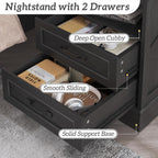 Fluest 24" Tall Farmhouse Nightstands Set of 2, Night Stands with Fast Charging Station, Beside Tables with Drawers and Open Storage, Rustic End Tables for Bedroom, Antique Black