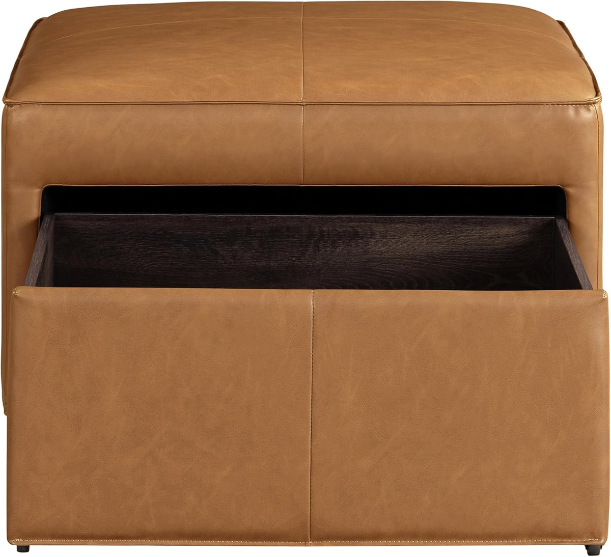Studio Living® Harrison 29.1" Storage Ottoman, Large Removable Storage Drawer, Vegan Leather Fabric, Carmel