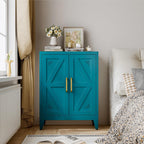 32" Metal Bathroom Storage Cabinet,Floor Storage Cabinet with 2 Doors and 2 Adjustable Shelves,Freestanding Sideboard for Small Spaces, Hallway, Dining Room,Blue