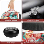Outdoor/Indoor Inflatable Ottoman Pouf D20 xH9, All Weather Round Footstool with Handle, Water Repellent Portable Footrest for Patio Garden Camping Travel-Chili Red Floral