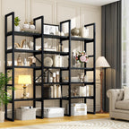 Large Bookshelf 5 Tiers, Triple Wide Geometric Bookcase, 71 Inches Tall Industrial Book Shelves Etagere Book Case, Sturdy Metal Frame, Freestanding Display Shelving Unit (Black)