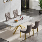 5 Piece Marble Dining Set for 4, 70.87" Rectangular Dining Room Table with 4 Grey Velvet Chairs, Gold Stainless Steel Frame, Luxury Modern Kitchen Table Set for Dining Room, Easy Assembly