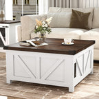 jimeimen Farmhouse Lift Top Coffee Table with Storage, Wood Square Center Table with Charging Station&USB Port, Living Room Table w/Large Hidden Space, for Living Room, Bedroom, Home Office, White