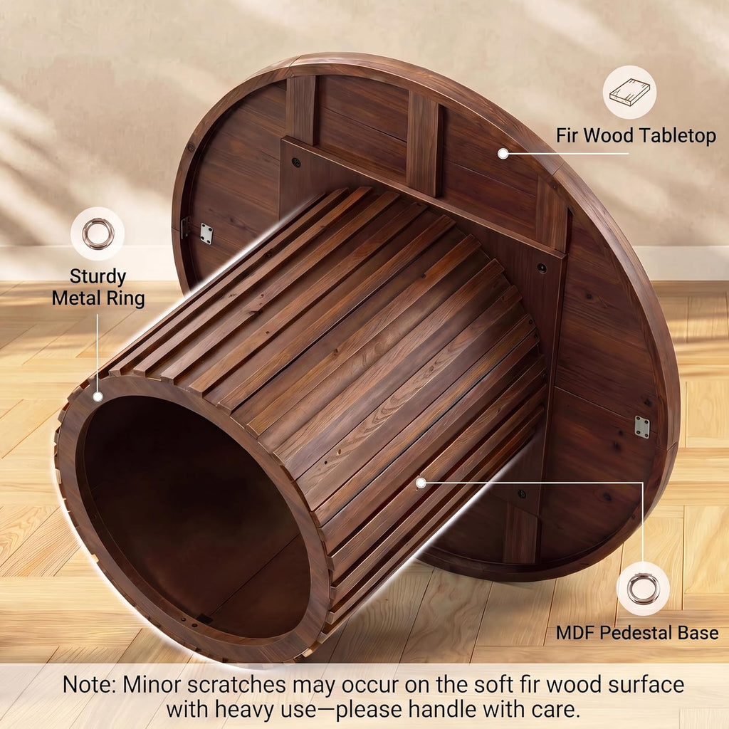 Tribesigns 47-Inch Round Dining Table for 4-6, Farmhouse Wood Kitchen Table with Striped Pedestal Base, Circle Wooden Dining Room Furniture for Kitchen Living Room, Dark Brown
