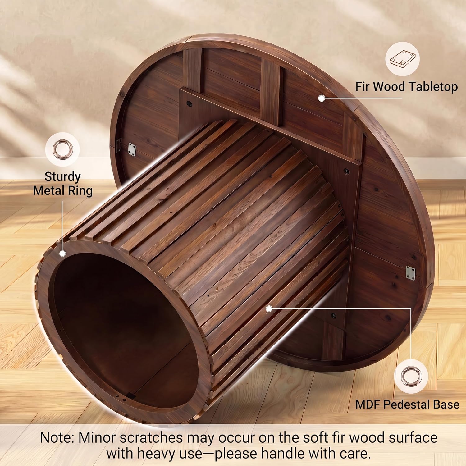Tribesigns 47-Inch Round Dining Table for 4-6, Farmhouse Wood Kitchen Table with Striped Pedestal Base, Circle Wooden Dining Room Furniture for Kitchen Living Room, Dark Brown