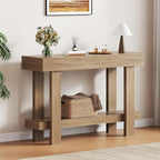 Console Table for Entryway, 47.2" Narrow Farmhouse Sofa Table with Thick Tabletop & Storage Shelf, 2-Tier Modern Wooden Entryway Industrial Table for Hallway, Living Room, Foyer, Behind Couch, Natural