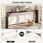 TIQLAB Sofa Table, 79 inch (1.2'' Thickness) Long Console Table Behind Couch, Narrow Entryway Table with Angled Metal Frame, Industrial Console Table, Black Walnut