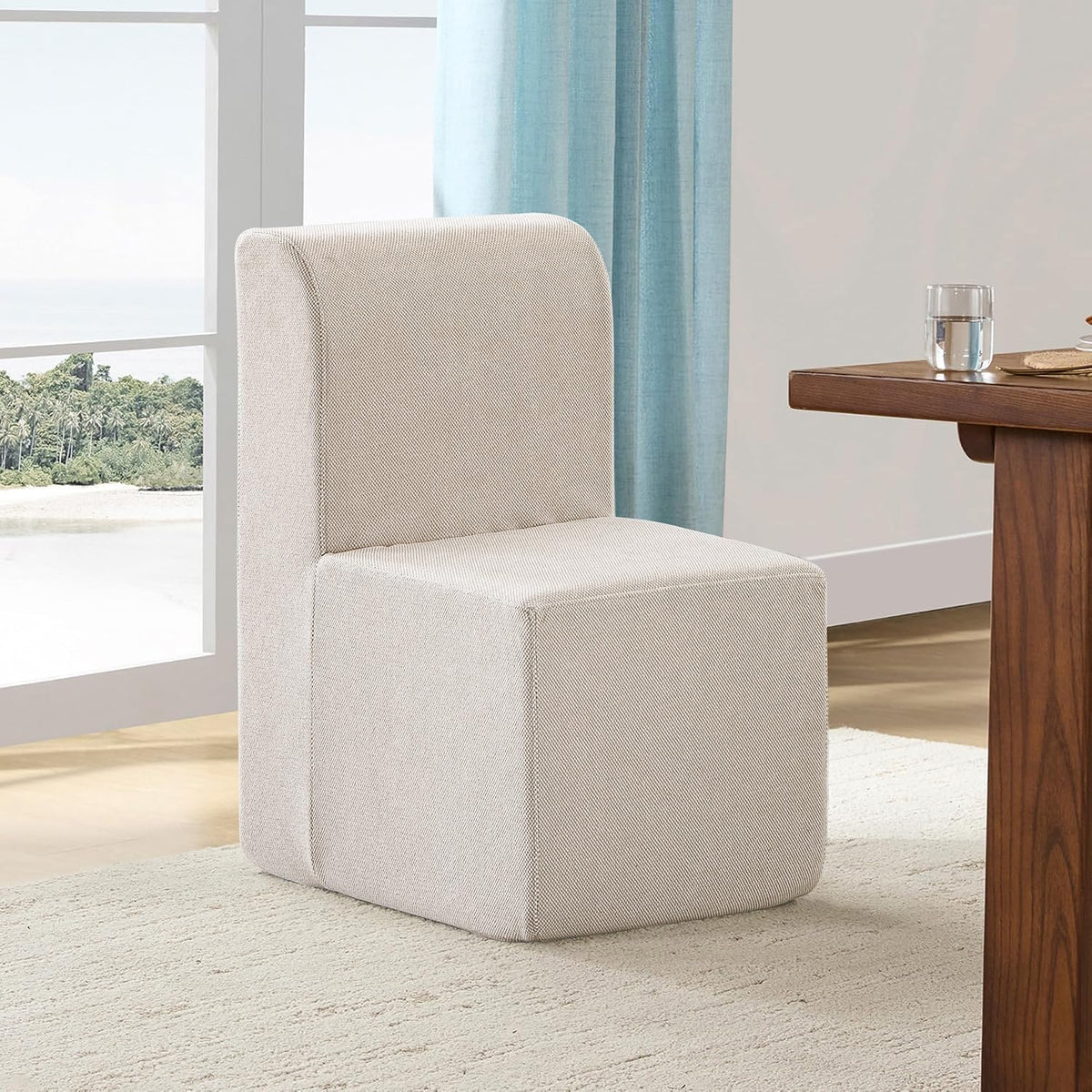 Upholstered Dining Chair, Modern Linen Fabric Dining Room Chair with Mid Backrest and Padded Seat Cushion, Accent Armless Kitchen Side Chair for Dining Room, Living Room, Reading Room, Bedroom
