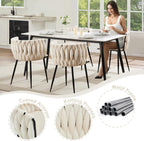 Velvet Dining Chairs Set of 4 with Black Metal Legs,White | Modern Accent Chairs with Upholstered, Woven Backrest, for Living Room, Dining Room, Kitchen,Easy and Quick Assembly