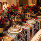 Buffalo Plaid Christmas Cotton Linen Table Runner for Dining Kitchen, Snowflake Red Black Check Wedding Outdoor Party Tablerunner Decoration, Retro Dresser Scarf Coffee Tablecloth Runners 13x48 Inches
