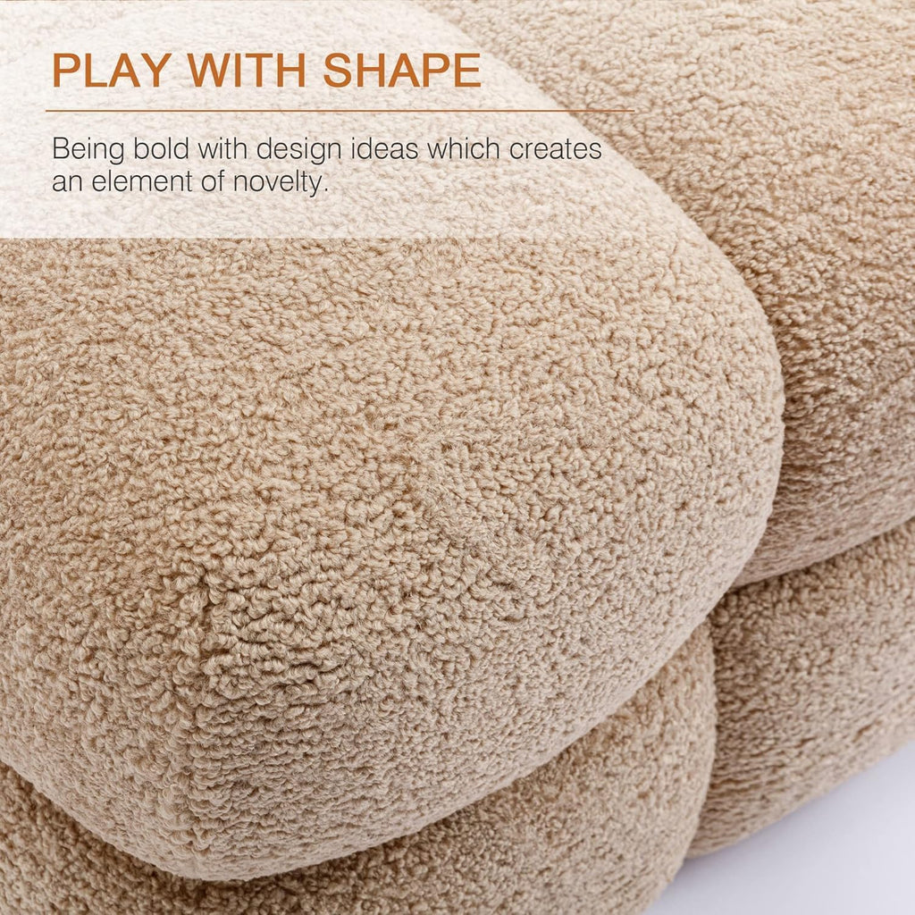 Zesthouse Square Pouf Ottomans Set of 2, Modern Vanity Chair for Bedroom | Sherpa Fabric Foot Rest for Couch, Upholstered Tufted Footstool, Poofy Ottoman Seat for Living Room Dorm, Fluffy Ottoman Tan