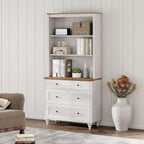 WAMPAT Farmhouse Pantry Cabinet with Storage, Wide Dining Hutch with 3 Wooden Drawers and Adjustable Shleves for Home Decor, Kitchen, Living Room Bedroom, Home Office, White