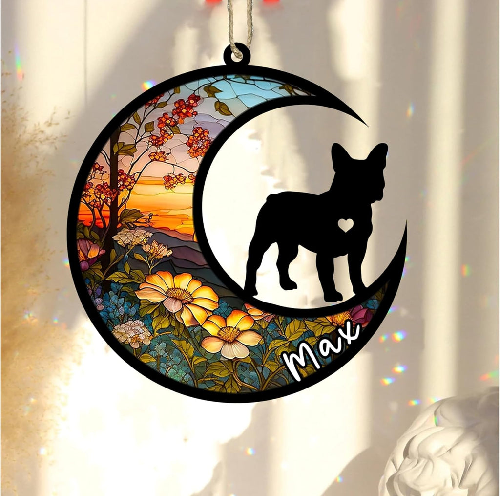Personalized Dog Memorial, Custom Name French Bulldog-Frenchie Dog Christmas Ornament with Name, Custom Breeds, Pet Loss Light Catcher, Gifts for Lovers Loss of Pet Sympathy on Mothers Day Christmas