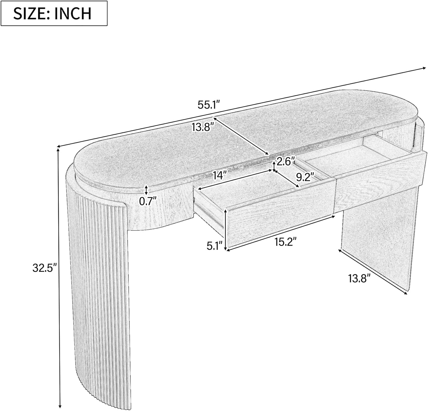 LKTART 55" Sofa Table with Oval Top and 2 Drawers, Entryway Console Table with Fluted Design for Hallway,Foyer,Entry and Living Room (Easy Assembled Espresso)