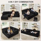 106" L Shaped Modular Cloud Sectional Sofa with Cushions, Black | 4-in-1 DIY Combination, Ultra-Wide Corduroy Fabric, No Assembly Required, Right Hand Facing Couch for Living Room