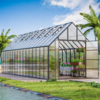 CDCASA 32x10x10 FT Greenhouse for Outdoors, Easy Assembly Large Thicker Aluminum Heavy Duty Polycarbonate Greenhouses Kit w/7 Windows, Outside Sunroom Walk-in Green House for Patio,Backyard