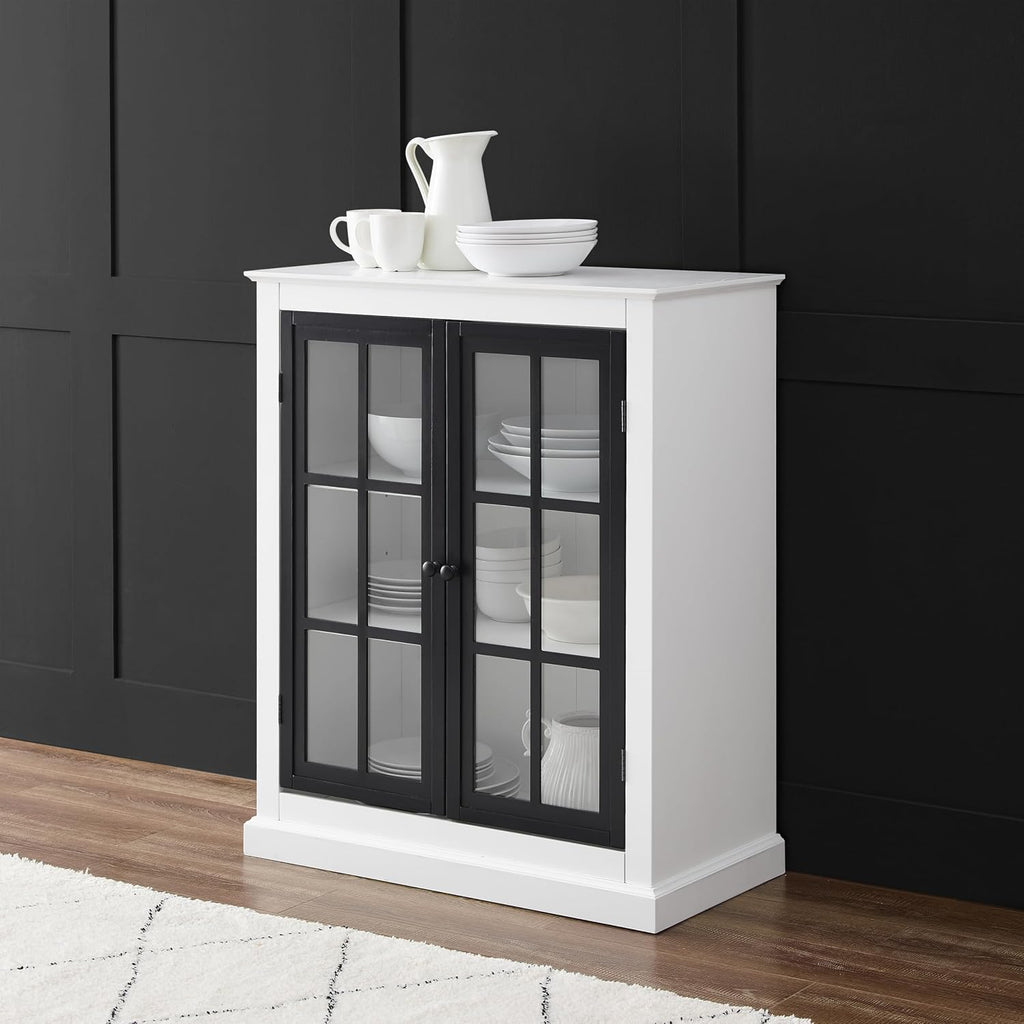 Crosley Furniture Cecily Stackable Pantry Storage Cabinet with Shelves, Kitchen, Dining, or Laundry Room, White/Matte Black