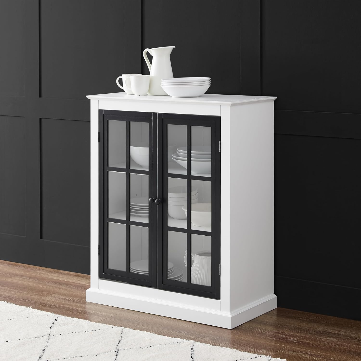 Crosley Furniture Cecily Stackable Pantry Storage Cabinet with Shelves, Kitchen, Dining, or Laundry Room, White/Matte Black