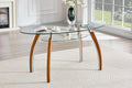 62.87" Glass Dining Table for 4-6, Modern Oval Dining Room Table with 0.39" Tempered Glass Top and Storage Shelf, Kitchen Dinner Table with Silver Electroplated Metal & Solid Rubber Wood Legs