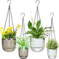 Maxcheck 4 Pcs Self Watering Hanging Planters Indoor Gift 6.5'' 4.5'' Hanging Flower Pots Baskets Outdoor Self Watering Plant with 3hooks Drainage Holes for Home(Grey,Clear)
