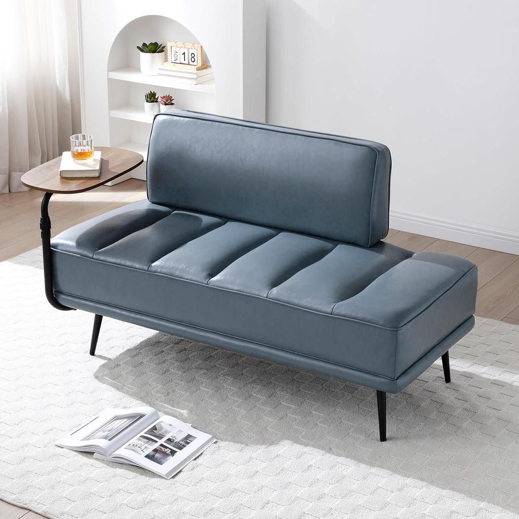 Aoowow PU Leather Ottoman Bench for Living Room,55" Channel Tufetd Small Loveseat Sofa Couch with Adjustable Wooden Stand,Modern Bedroom Benches for Bed End,Entryway,Window.