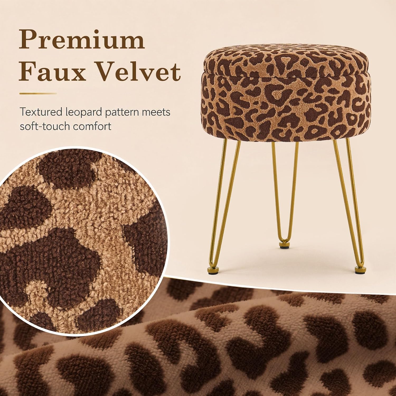 Ottomans Round Ottoman with Storage Footstools Vanity Chair | Coffee Table Ottoman for Living Room (Coffee Brown)