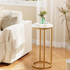 C Shaped End Table, Couch Side Tables for Living Room, Round Sofa End Table with Metal Frame, Small Wooden Snack Table for Bedroom, Small Spaces, Easy Assembly (Gold,2pcs)