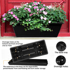 8pcs Window Box Planter,17 Inches Flower Window Boxes,Rectangle Planters Box with Drainage Holes and Trays, Plastic Vegetable Planters for Windowsill Patio Garden Home Decor Porch Yard (Black)