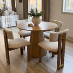 BESTANO 39” Round Solid Wood Dining Table for 4-5 People, Modern Pedestal Dining Kitchen Table, Farmhouse Small Wood Dining Table for Kitchen Easy Assemble, Saving Space, Brown