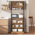 VECELO 72in Tall Kitchen Pantry Cabinet Set of 2 with Doors and Shelves, Large Freestanding Storage Cupboard with Countertop Hutch, Oak