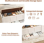 HOMEFORT 44.3" Storage Chest with 2 Drawers, Retro Wooden Storage Trunk with 2 Safety Hinges,Large Shoe Bench with Storage for Entryway, Storage Bench for Bedroom, Living Room, White and Brown