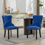 adochr PU Leather Dining Chairs Set of 2, Tufted Upholstered Dining Room Chair with Pull Ring & Solid Wood Legs, Blue