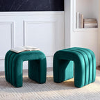 Flouki Small Ottoman Set of 2, Vanity Stools with Aesthetic Channel Tufted, Ottoman Foot Stool for Entryway, Upholstered Foot Rest Extra Seat for Living Room (Teal)