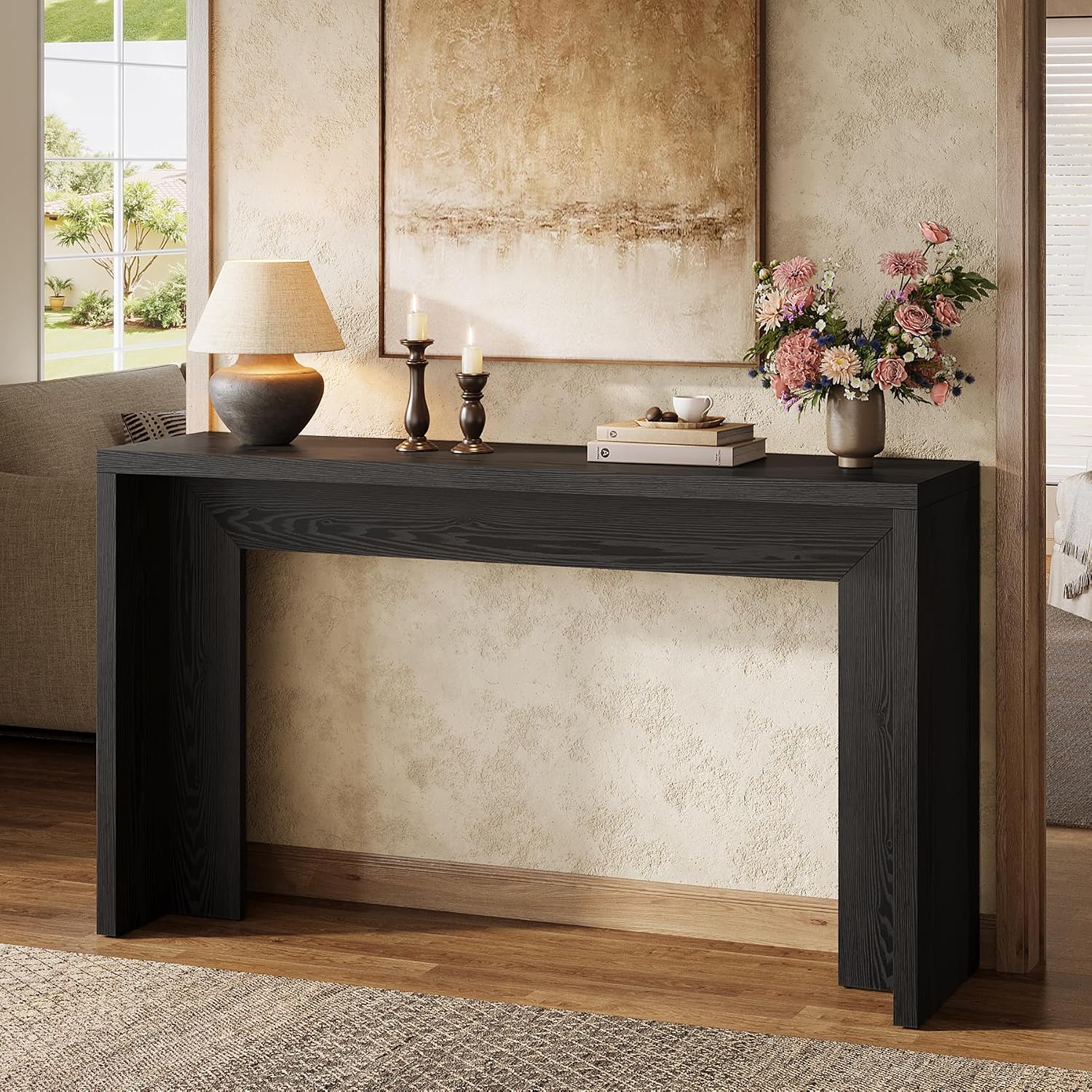 Tribesigns 55-Inch Farmhouse Console Table, Wooden Couch Table Behind Sofa with Storage, Narrow Long Entryway Hallway Table for Living Room, Entrance (Black)