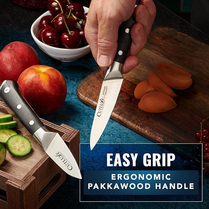 Cutluxe Paring Knife Set – 4" Fruit and 3" Peeling Knives – Small Knife with Razor Sharp Blade – High Carbon German Steel, Full Tang & Ergonomic Handle Design – Artisan Series