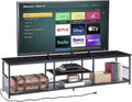 VECELO TV Stand with Power Outlets for Televisions up to 80Inch, 70" Media Entertainment Center with Charging Station 3-Tier Open Storage Shelves with Metal Frame for Living Room/Bedroom，Black